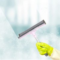 Washing windows theme. Window cleaner using a squeegee to wash a windows. Spring cleaning concept. Window cleaning brush for windows washing